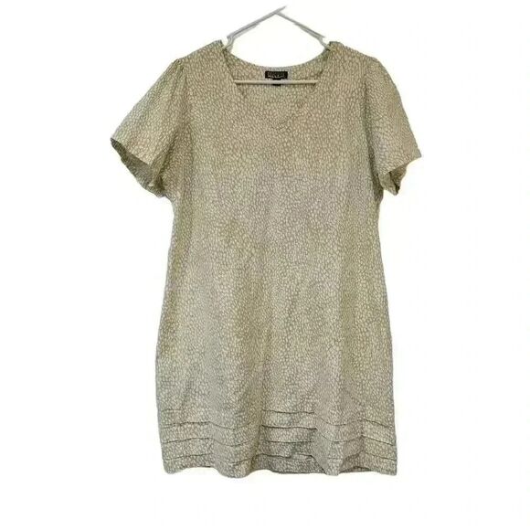 Nicole Miller Women's Green & White Floral Linen/Viscose V-Neck Short Sleeve Ple - Picture 2 of 14